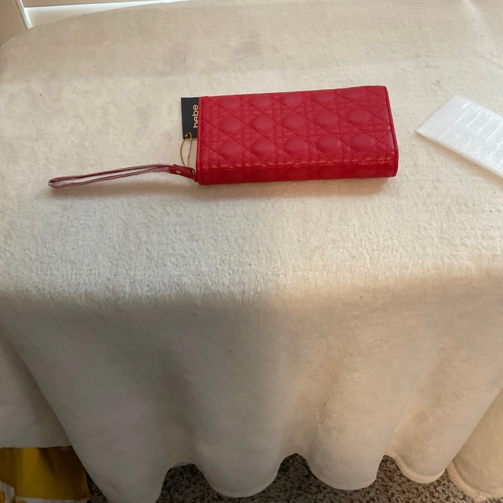 bebe Quilted Red Wallet with Gold Logo
